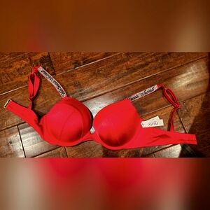 Victoria's Secret Red Shine Strap Bra with Molded Cups and Adjustable Straps